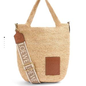 LOEWE mini slit raffia and calfskin logo bag - current 2022 season